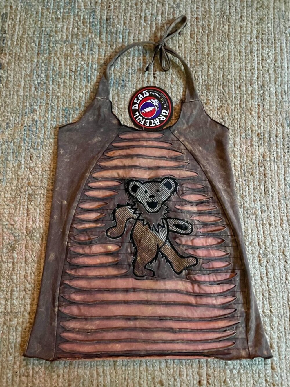 Jayli Grateful Dead Olompali Razor Cut Halter Top Brown Dancing Bear S NWT